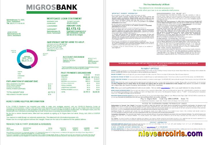 Swiss Migrosbank bank mortgage loan statement 1-2